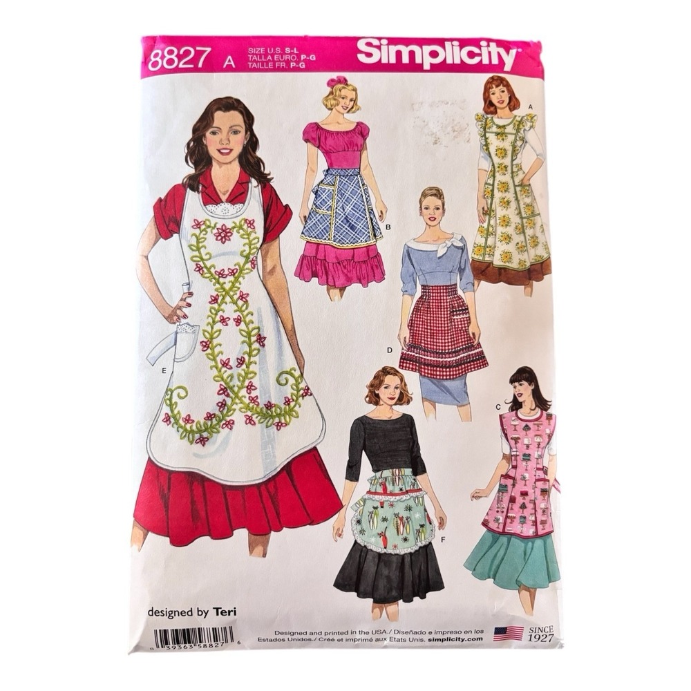 Simplicity 8827 Apron Sewing Pattern Misses S-L Cottagecore Farmhouse Uncut